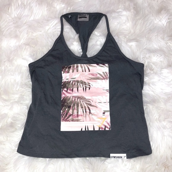 GYMSHARK Gray Palm Leaf Twisted Back Racerback Tank Top S - Picture 5 of 16